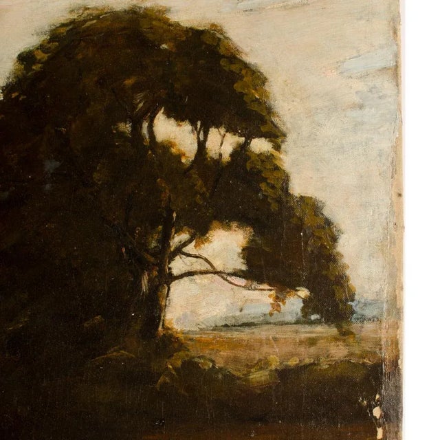 Unframed Oil on canvas with small sailboat in canal, signed lower right David Noble and dated '89.