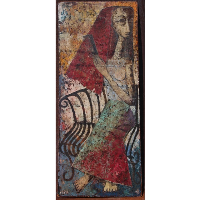 Mid-Century Modern "Mexican Woman" Abstract Impressionist Oil Painting Dated 1959 For Sale - Image 3 of 3