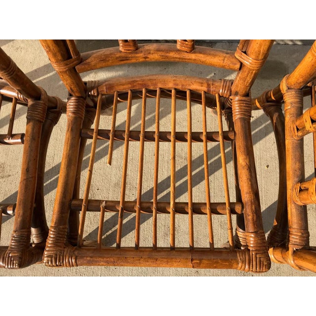 Brown Rattan Faux Bamboo Dining Set 6pc Hollywood Regency Chippendale Wicker For Sale - Image 8 of 10