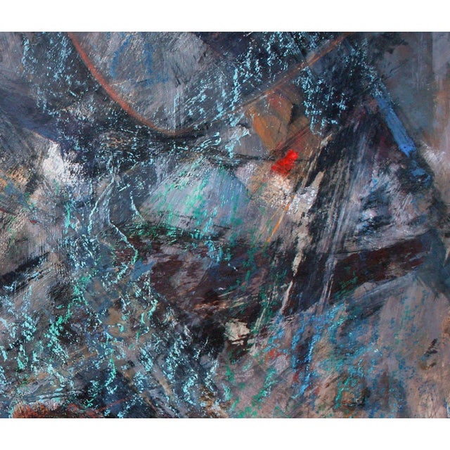 Abstract Expressionism 1960s Space Abstract, Mid Century Abstract Expressionism With Grey, Black, Blue, Red by Rene Couturier For Sale - Image 3 of 6