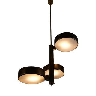 Mid-Century Brass and Glass Ceiling Lamp by Stilnovo, Italy, 1960s For Sale