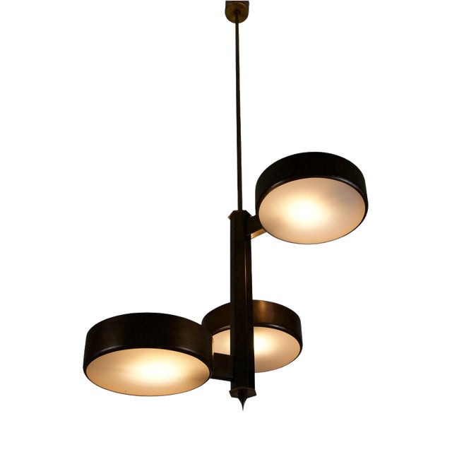 Mid-Century Brass and Glass Ceiling Lamp by Stilnovo, Italy, 1960s For Sale
