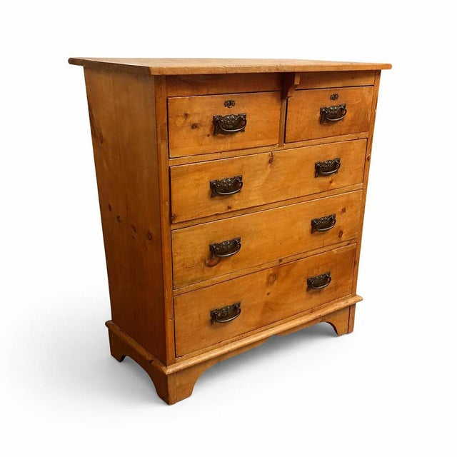 Wood Chest of Drawers in Pine and Brass For Sale - Image 7 of 7