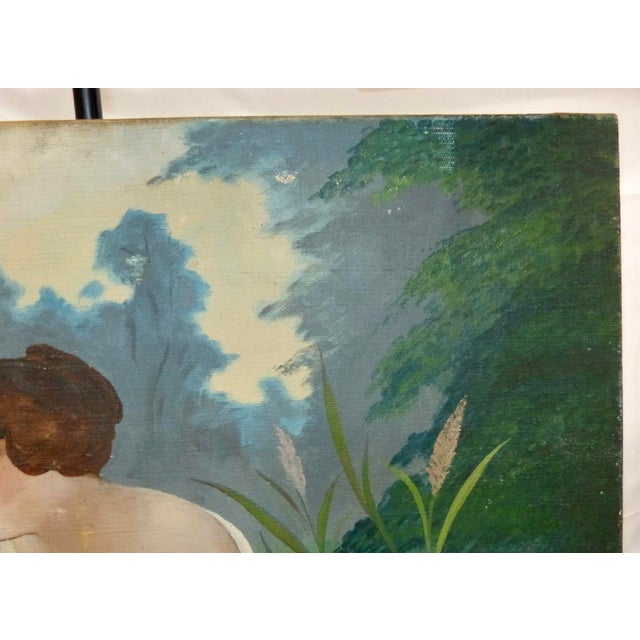 Chinoiserie Vintage G. Kraft Oil Painting of a Woman With a Bird - Titled “Fantasy” For Sale - Image 3 of 13