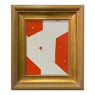 Ron Giusti Mini Abstract Orange Cream Acrylic Painting, Framed For Sale