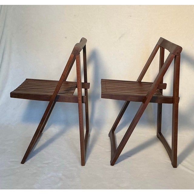 Mid-Century Modern 1966 Vintage Aldo Jacober Trieste Slatted Wood Folding Chairs - Set of 2 For Sale - Image 3 of 12