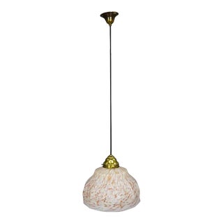 Vintage Pendant Light With White and Antique Pink Glass Shade Ca. 1950 For Sale