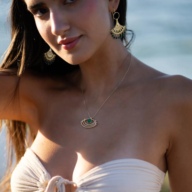 Bohemian Style Jade Sunburst Dangle Earrings, A Pair For Sale - Image 4 of 8