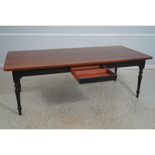 Traditional 1990s Country 1 Drawer Cherry Dining Room Table W. Black Legs For Sale - Image 3 of 17