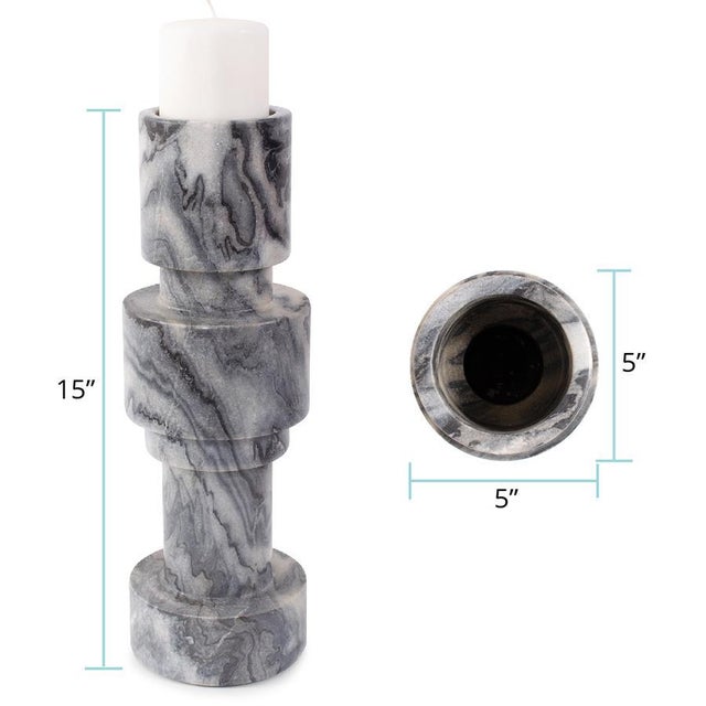 Gray Modern Clarinda Marble Candle Holder- Tall For Sale - Image 8 of 9