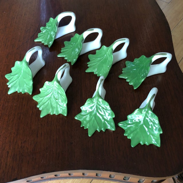 Green Ceramic Leaf Napkin Ring Holders Set of Eight Chairish