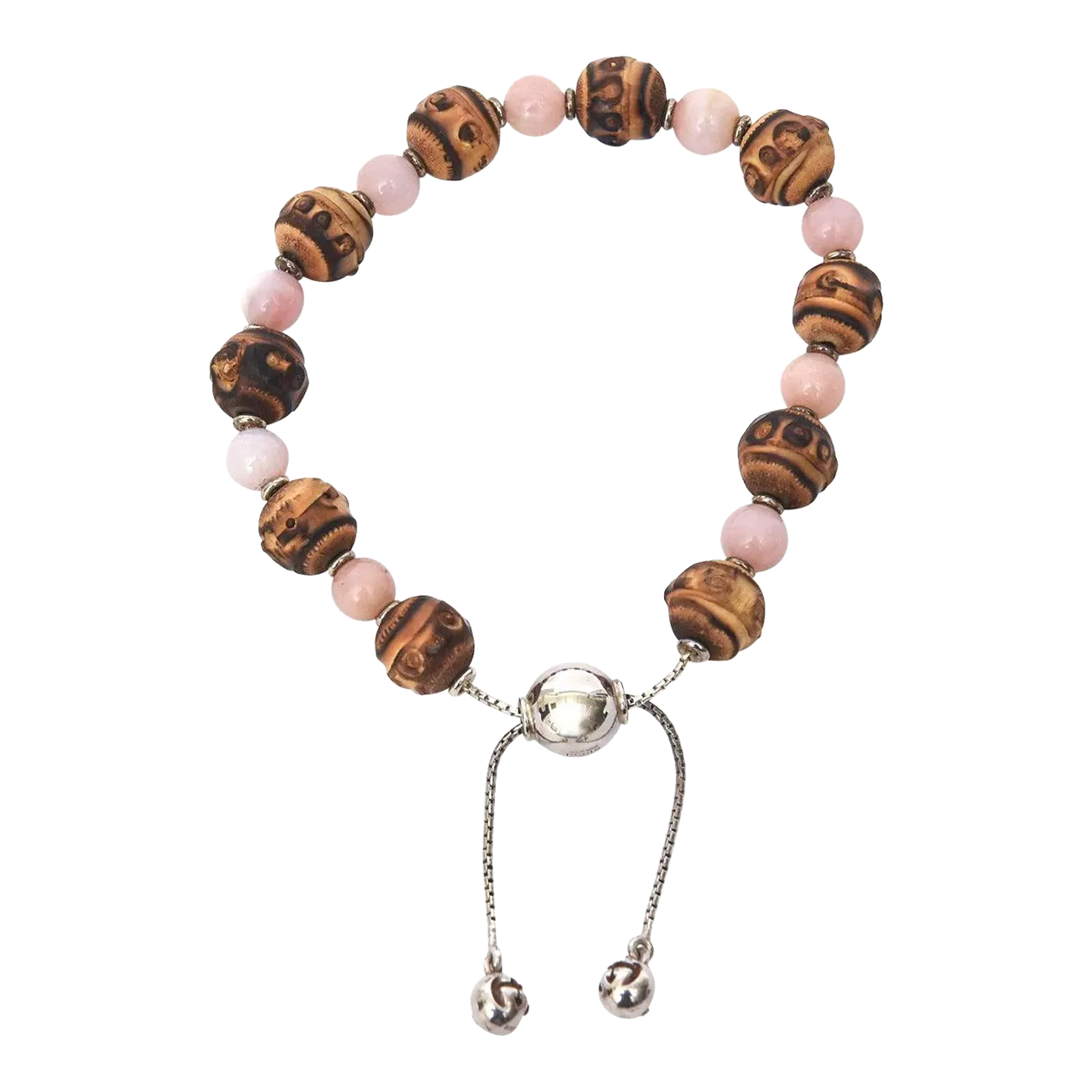 Vintage Gucci Sterling Silver & Rose Quartz and Brown Stone Bead