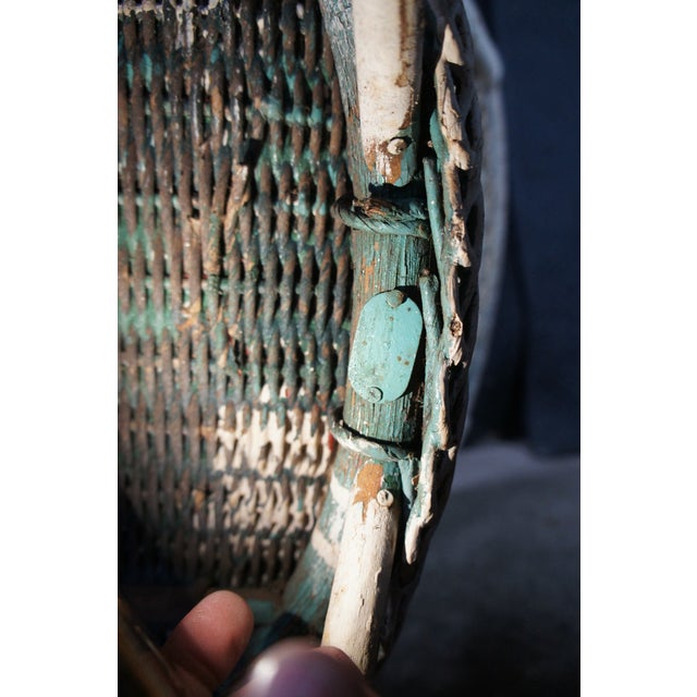 Antique White Painted Wicker Boho Chic Cottage Farmhouse Patio Lounge Armchair For Sale - Image 14 of 14