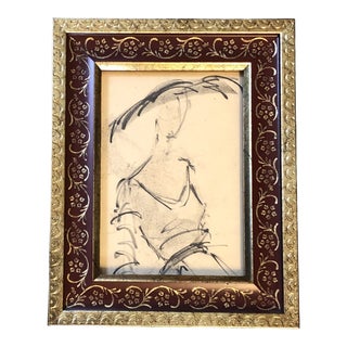 Original Vintage Abstract Charcoal Fashion Study Drawing Vintage Frame 1950's For Sale