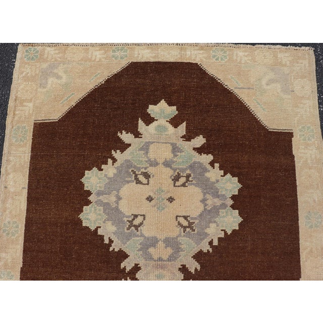 Vintage Turkish Oushak Runner With Floral Medallions in Brown, Gray, Taupe For Sale - Image 10 of 13