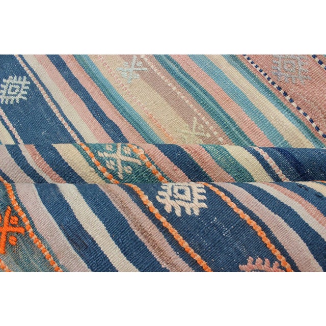 Mid 20th Century Colorful Vintage Turkish Kilim Rug With Horizontal Stripes and Tribal Designs For Sale - Image 11 of 12