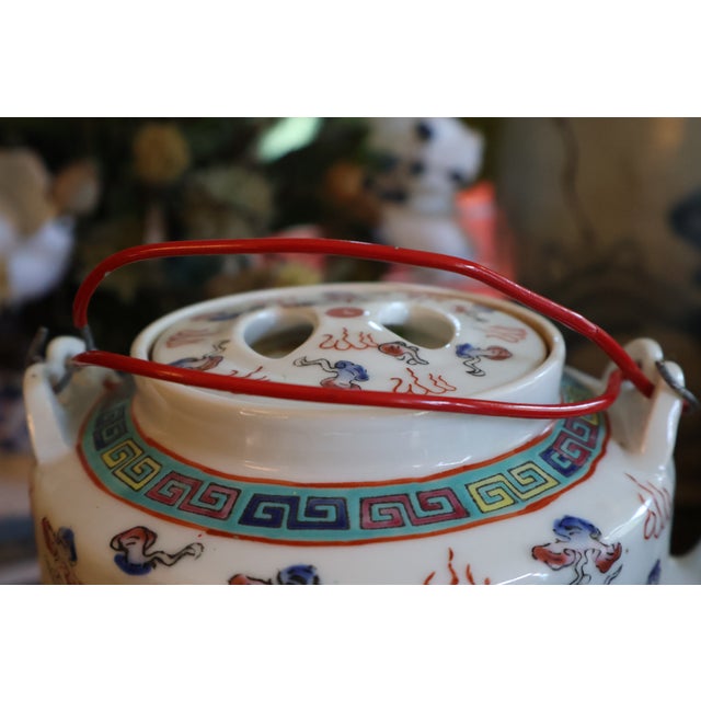 Antique Chinese Dragon & Phoenix Porcelain Teapot With Fitted Warming Basket For Sale - Image 9 of 18