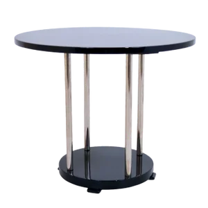 French Art Deco Style Side Table in Black Piano Lacquer with Chromed Tubes, 1940s