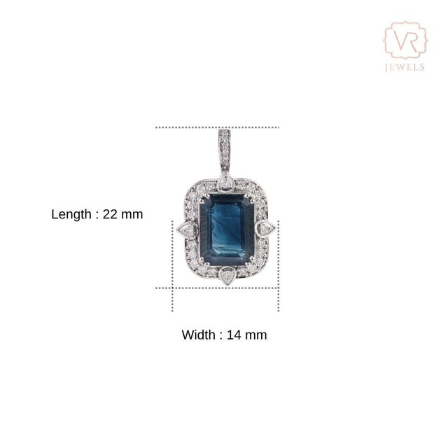 Victorian 3.4ct Blue Sapphire & Diamond Pendant in 14k White Gold For Sale - Image 9 of 14