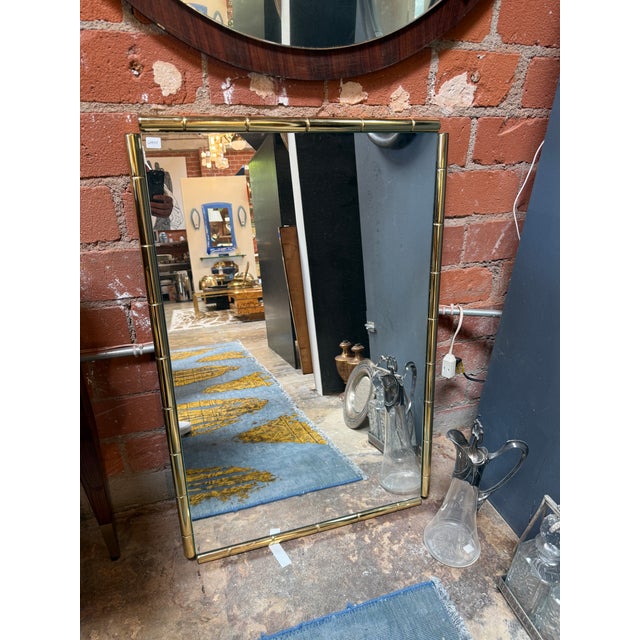 Italian Mid-Century Brass Faux Bamboo Wall Mirror, 1970s For Sale - Image 4 of 6