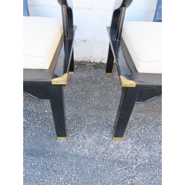 Hollywood Regency Ming Style Painted Black Lounge Side Chairs a Pair 6359 For Sale - Image 15 of 15