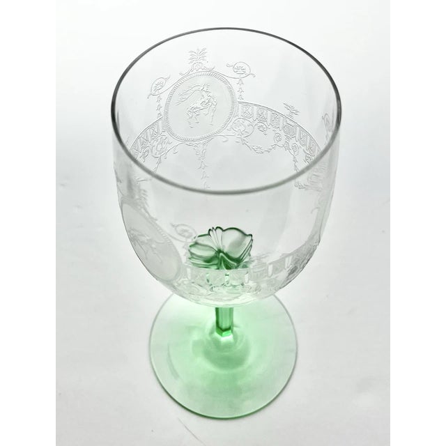 American 1920s Heisey “Diana Moongleam” Set of 3 Green Stem Water Glasses For Sale - Image 3 of 6