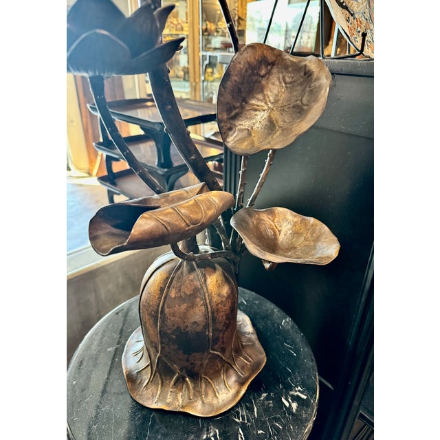 Japanese Bronze Candle Stands, Lotus Design, Mid-Showa Era, 1960s For Sale - Image 9 of 12