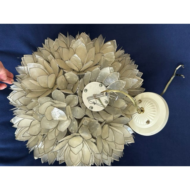 Neoclassical Vintage 18" Capiz Shell Lotus Flower Chandelier For Sale - Image 3 of 5