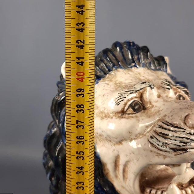 Large Majolica Roaring Lion Sculpture, Italy, 20th Century For Sale - Image 12 of 13