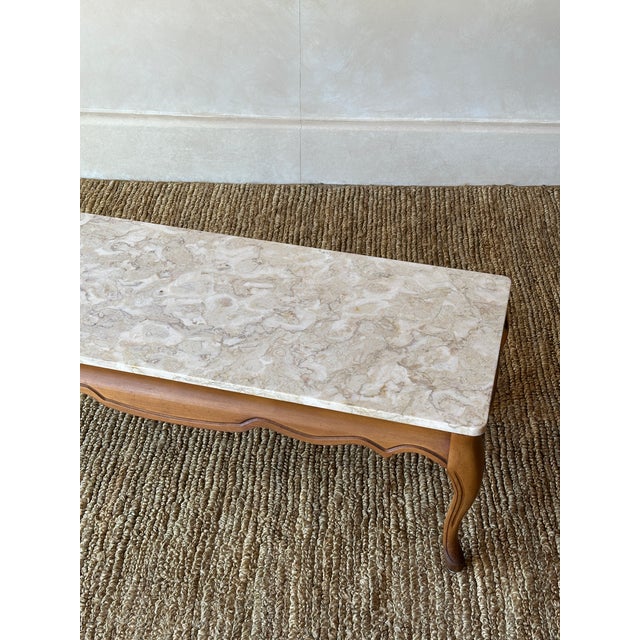 Wood 1950s French Provincial Marble and Carved Maple Coffee Table For Sale - Image 7 of 14