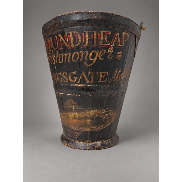 Vintage English Fishmonger’s Bucket With Painted Decoration For Sale - Image 4 of 7
