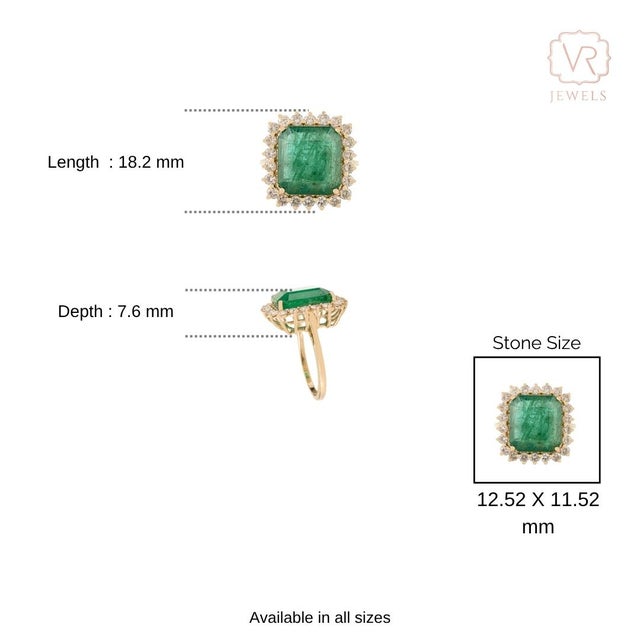 Certified 7.45Ct Zambian Emerald & 1.01Ct Diamond Halo Ring in 14k Yellow Gold Size 5.5 For Sale - Image 9 of 17