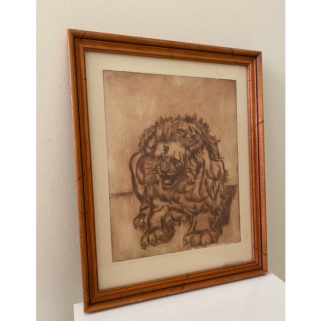 This captivating mid-century original etching depicts a powerful Lion figure with remarkable attention to detail and...
