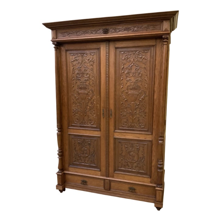 Antique Neo-Renaissance Wardrobe in Oak, 1880 | Chairish