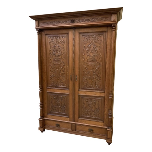 Antique Neo-Renaissance Wardrobe in Oak, 1880 For Sale