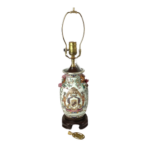 1920s Chinese Porcelain Vase Table Lamp With Coat of Armor Shield