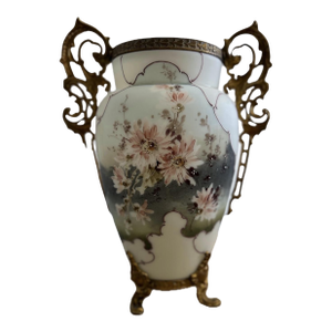 Late 19th Century Wave Crest Floral Enamel-Decorated Art Glass Vase