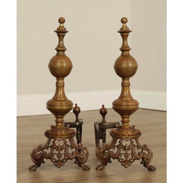 Antique Victorian Style Brass Andirons - A Pair For Sale In Philadelphia - Image 6 of 13