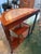 Striking vintage Chinese-style carved hardwood demilune console featuring a beautiful inset marble top. The elegant half...