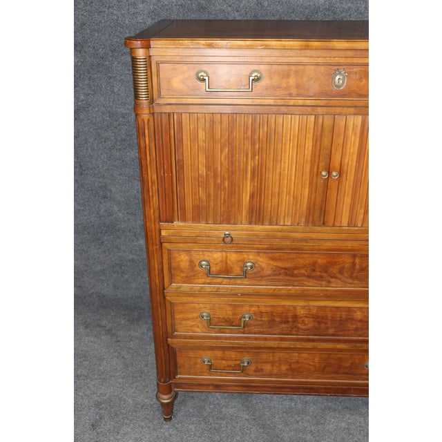Vintage Louis XVI Directoire Style Brass Mounted High Chest by Kindel For Sale - Image 13 of 13