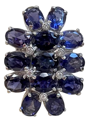 10 Carat Natural Iolite and Diamond Cocktail Ring in 18 Karat White Gold Estate