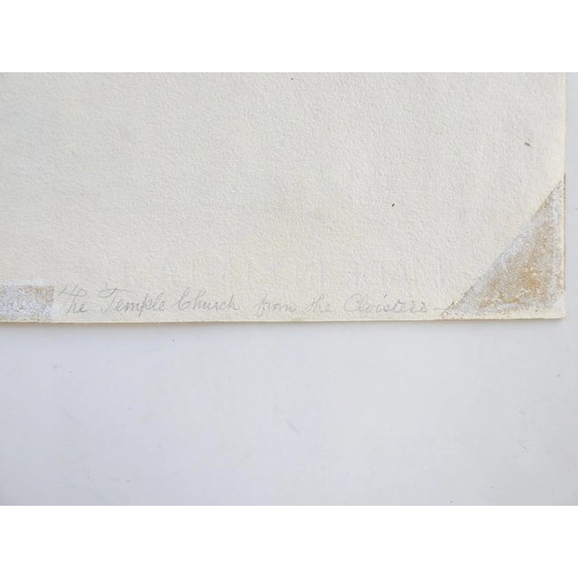 English Antique Cityscape Temple Church Cloisters London Watercolor Painting For Sale - Image 3 of 5