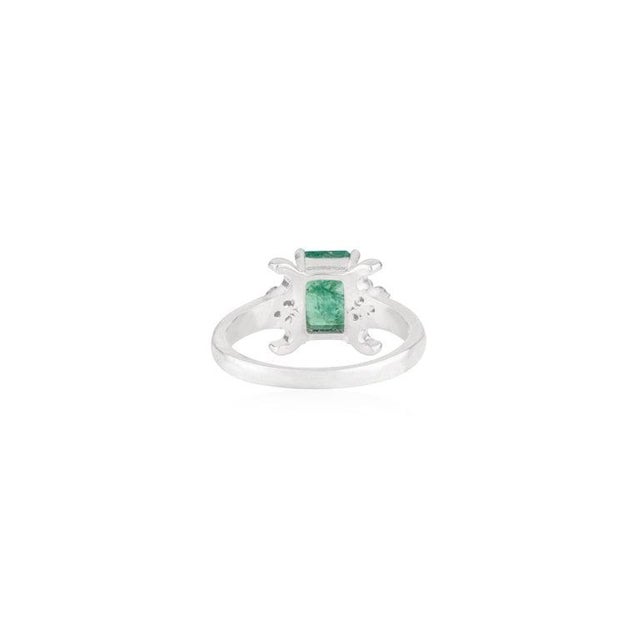 Contemporary Vintage Style Emerald Diamond Cocktail Ring - Size 8.5 For Sale - Image 3 of 12
