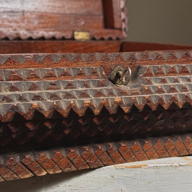 Antique Heavy Double 5 Layer Pyramid Lid Tramp Art Box/Folk Art For Sale - Image 10 of 12