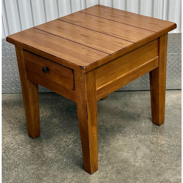 1990s Broyhill Attic Heirloom Rustic Oak Farmhouse End Tables - A Pair For Sale - Image 5 of 12