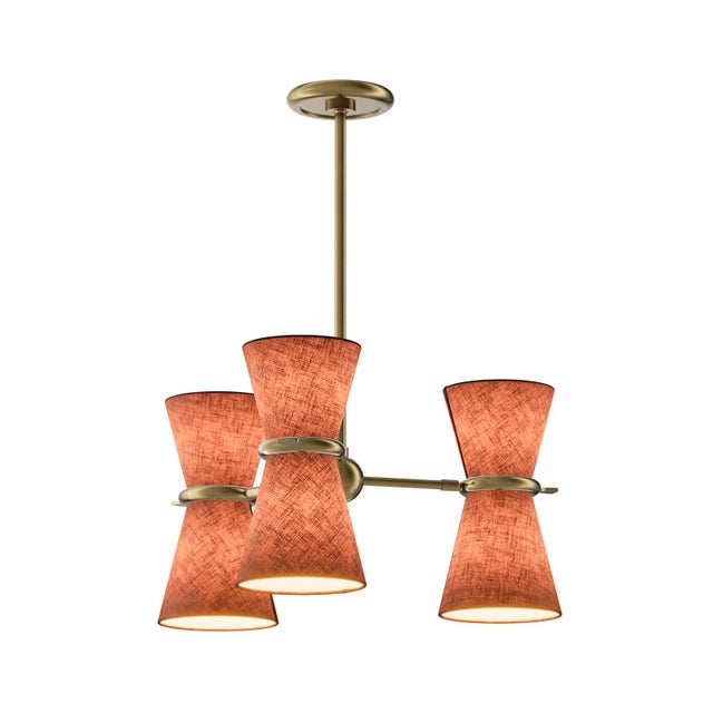 Metal Regina Andrew Gable Pendant, Antique Natural Brass with Russet Shade For Sale - Image 7 of 11