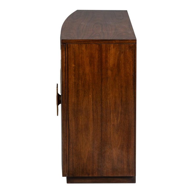 Not Yet Made - Made To Order Modern Bowfront Walnut Credenza - Sculpted Stainless Pulls For Sale - Image 5 of 12