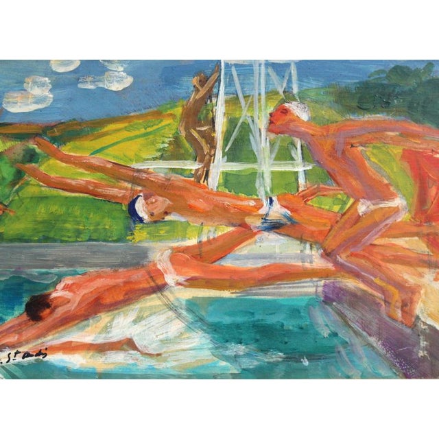 Berthommé Saint-André, The Divers, 1930s, Oil Painting on Board, Framed For Sale - Image 4 of 17