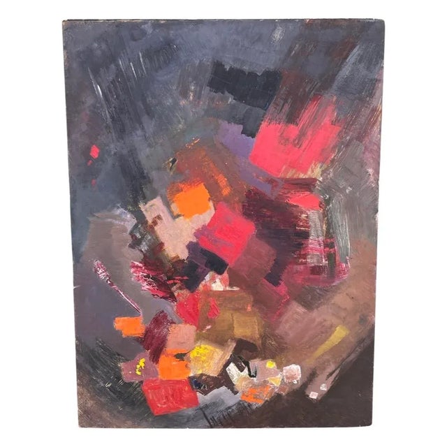 Red Mid 20th Century Pat Berger Abstract Expressionist Acrylic Painting on Artist Board For Sale - Image 8 of 8