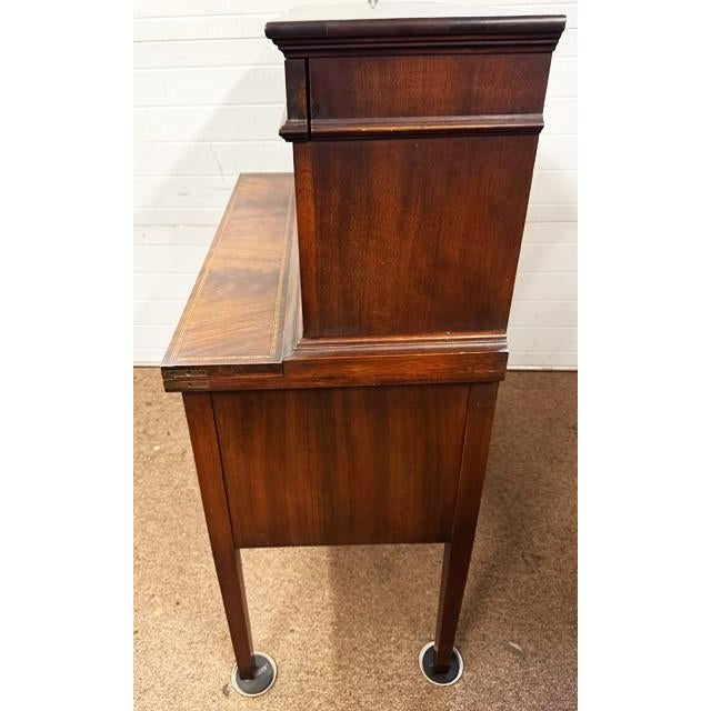 Brown Mid 20th Century Beautiful Inlaid Mahogany and Flame Mahogany Tambour Desk For Sale - Image 8 of 13